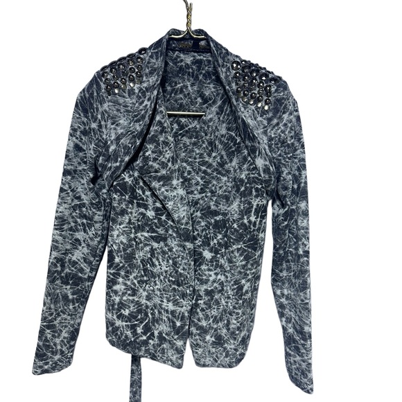 Bad B Vibes Acid Wash Look Akira Tie Back Studded Blazer Small - Picture 4 of 15